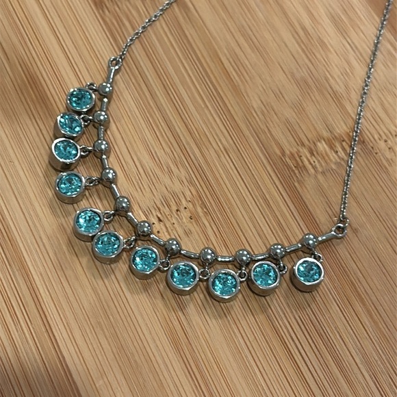NWT Swarovski Silver Necklace with Aqua Crystals - Picture 7 of 8